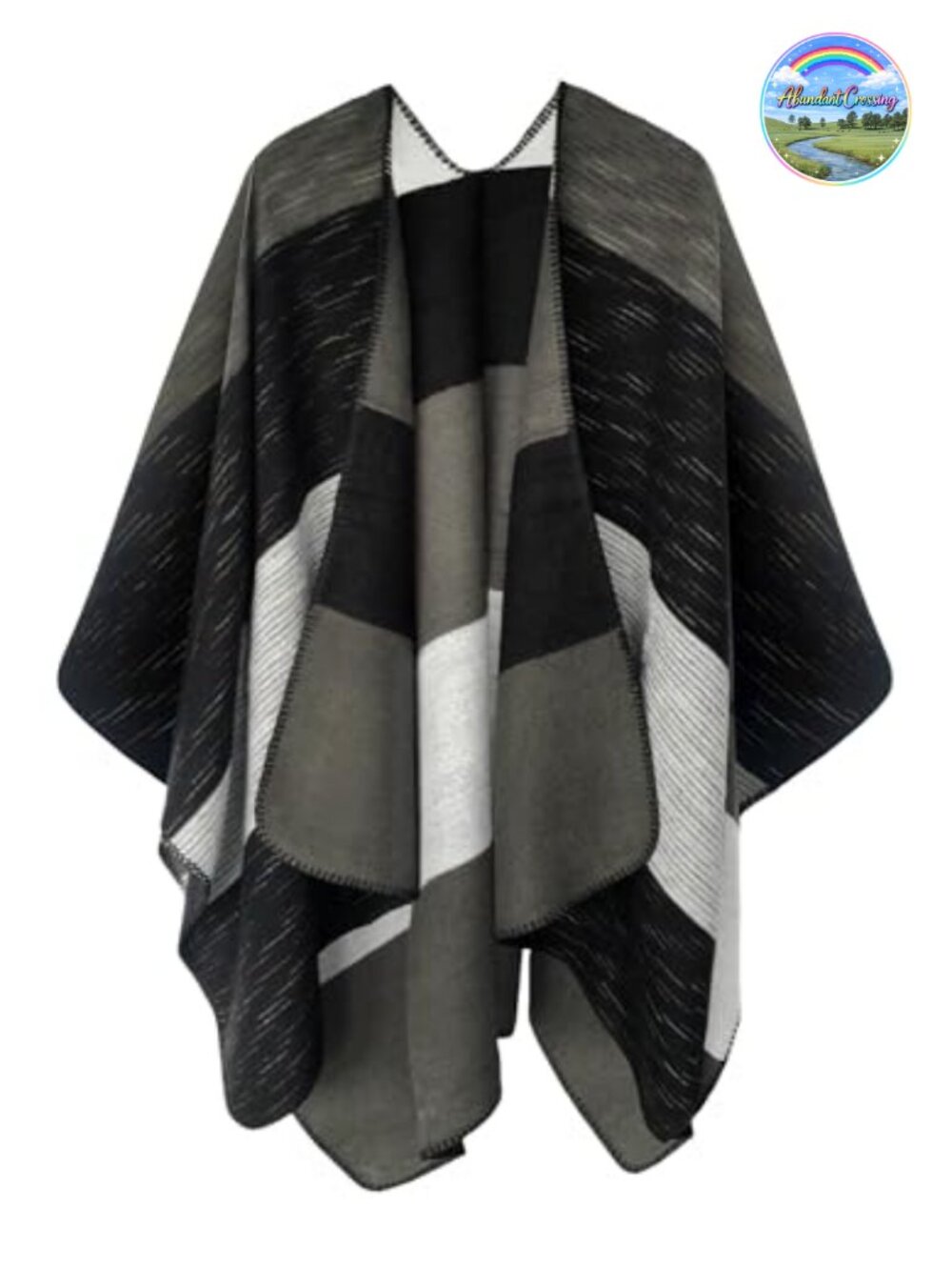 Womens Color Block Open Front Poncho Shawl Wrap Cape Ruana Polyester
